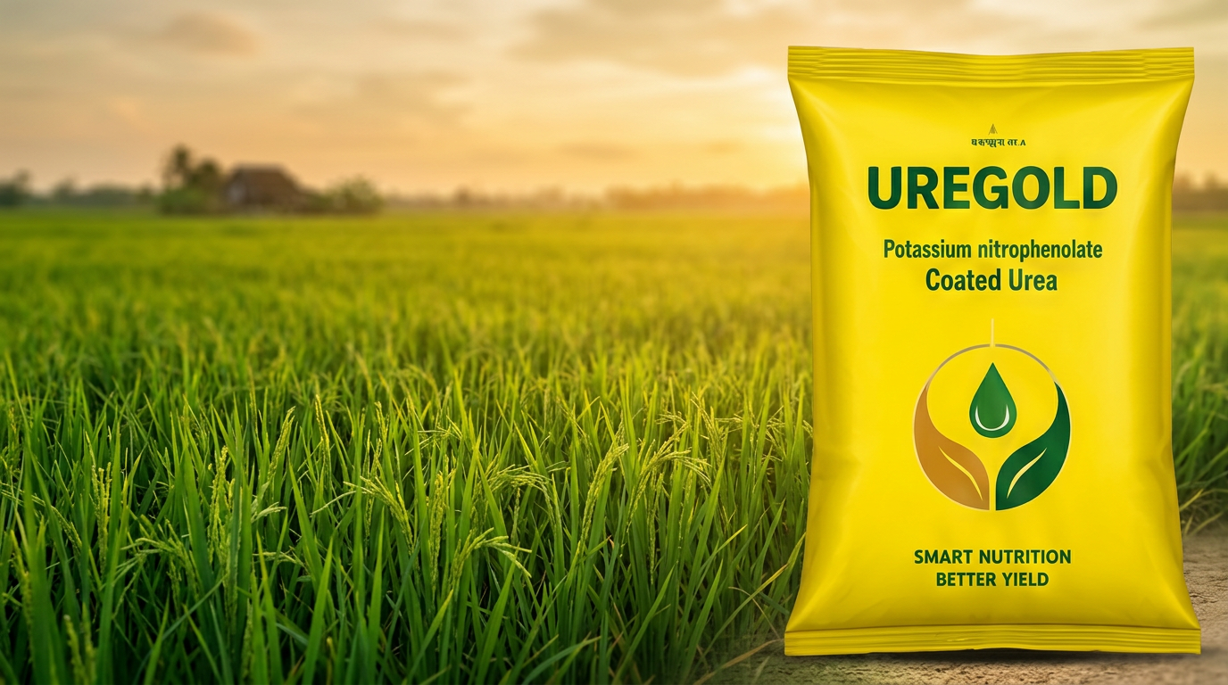 UREGOLD Potassium Nitrophenolate coated urea product bag — smart nutrition, better yield